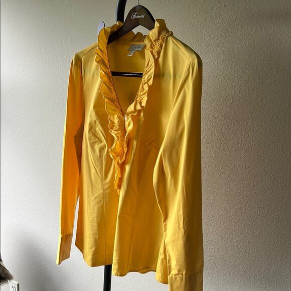 LOFT Women's Yellow Long Sleeve Ruffle Top - Picture 5 of 7